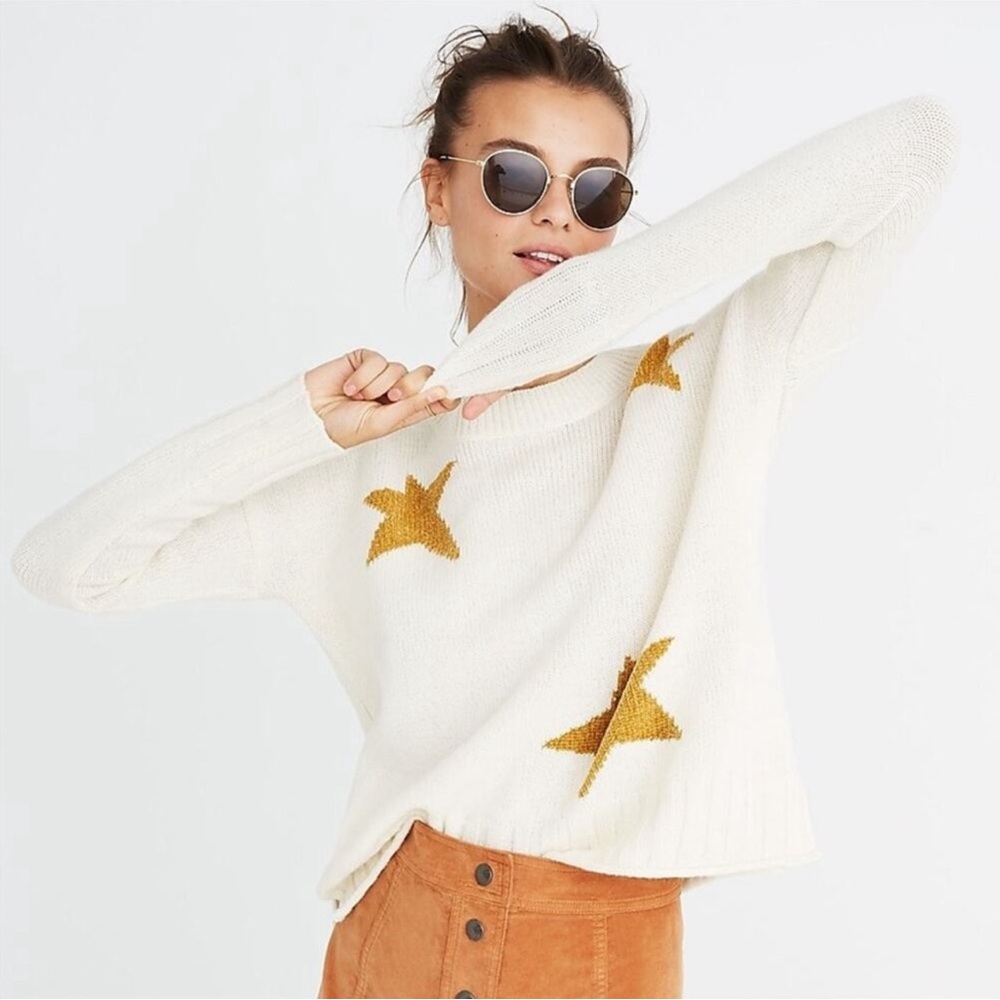 MADEWELL STAR ⭐️ PULLOVER SWEATER MERINO WOOL CREAM SIZE SMALL